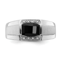 14k White Gold Polished & Satin Onyx & Diamond Mens Ring-RM8442