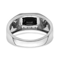 14k White Gold Polished & Satin Onyx & Diamond Mens Ring-RM8442