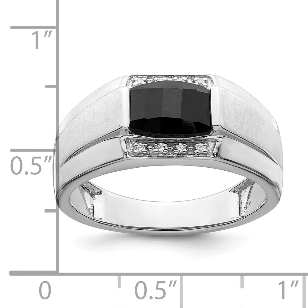 14k White Gold Polished & Satin Onyx & Diamond Mens Ring-RM8442
