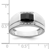 14k White Gold Polished & Satin Onyx & Diamond Mens Ring-RM8442