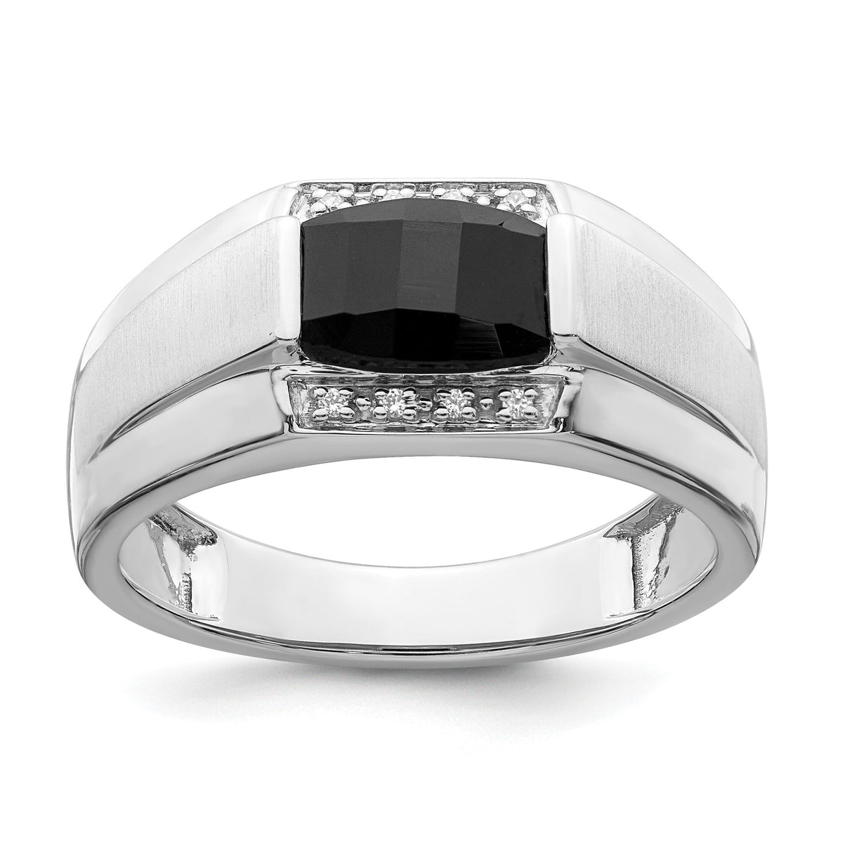 14k White Gold Polished & Satin Onyx & Diamond Mens Ring-RM8442