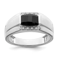14k White Gold Polished & Satin Onyx & Diamond Mens Ring-RM8442