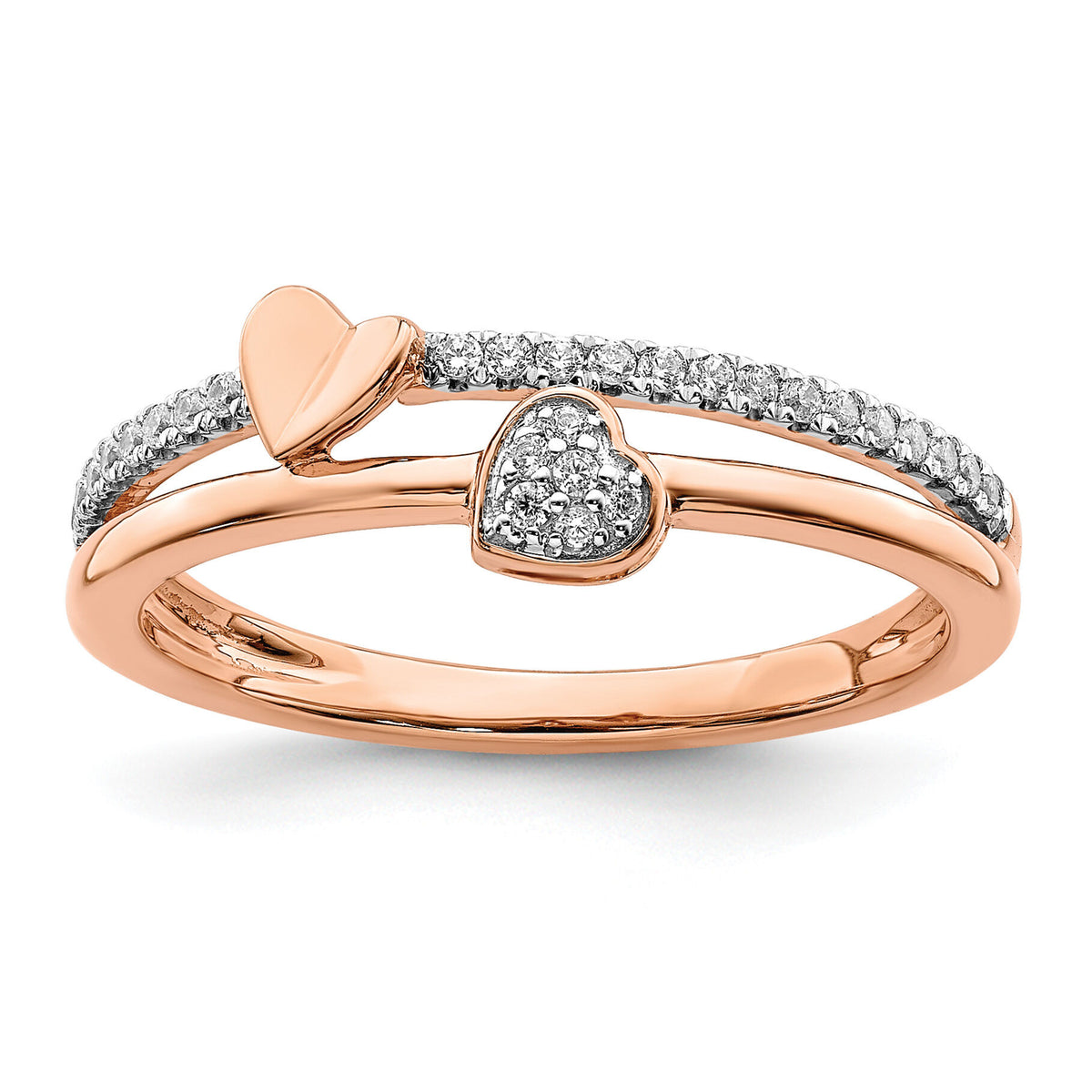 14k Rose Gold Polished Hearts Diamond Ring-RM8447