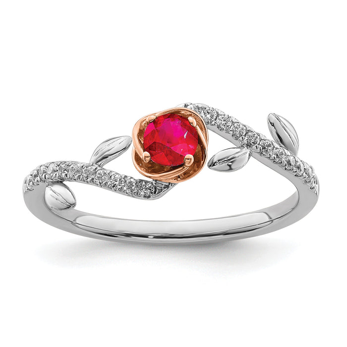 14k Two-tone Polished Rose Ruby and Diamond Ring-RM8549