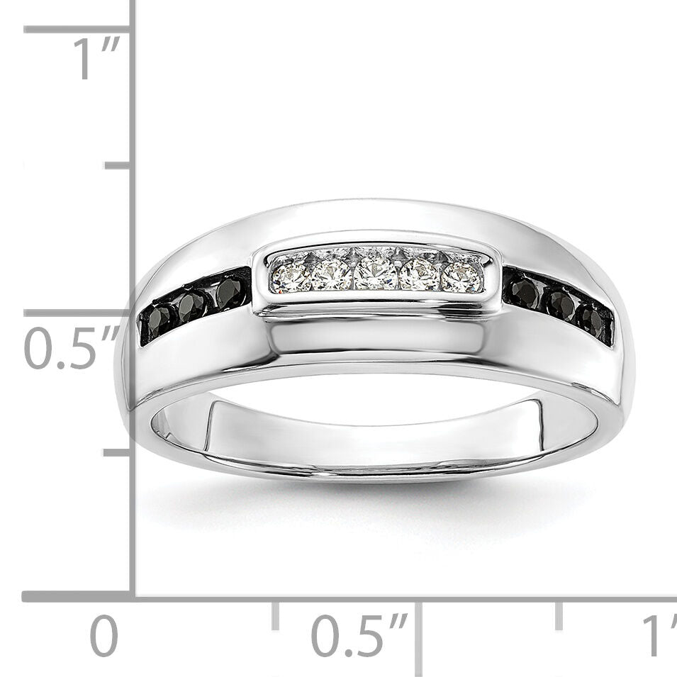 14K White Gold Complete White and Black Diamond Men's Ring-RM8882B