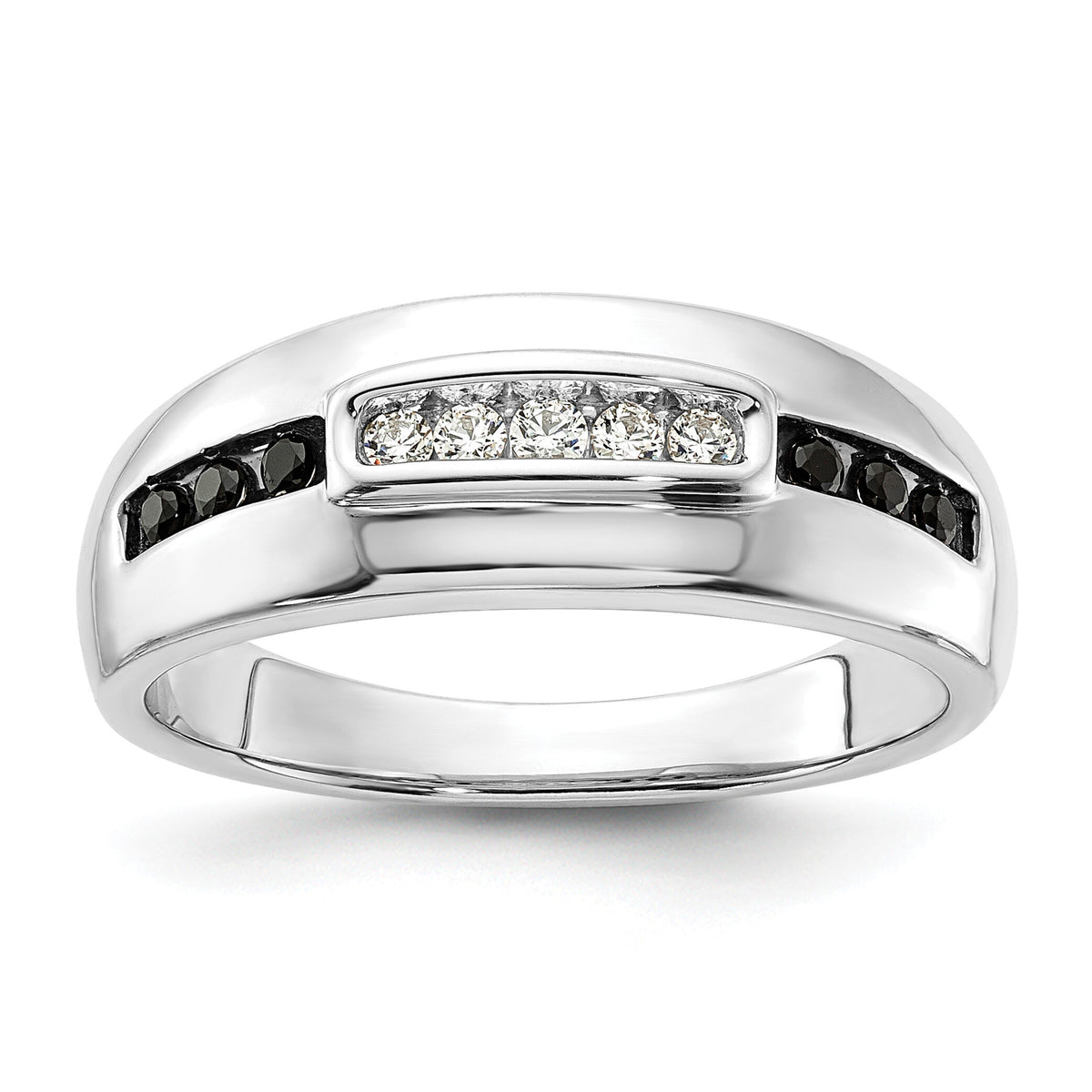 14K White Gold Complete White and Black Diamond Men's Ring-RM8882B
