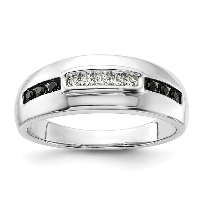 14K White Gold Complete White and Black Diamond Men's Ring-RM8882B-025-WAA