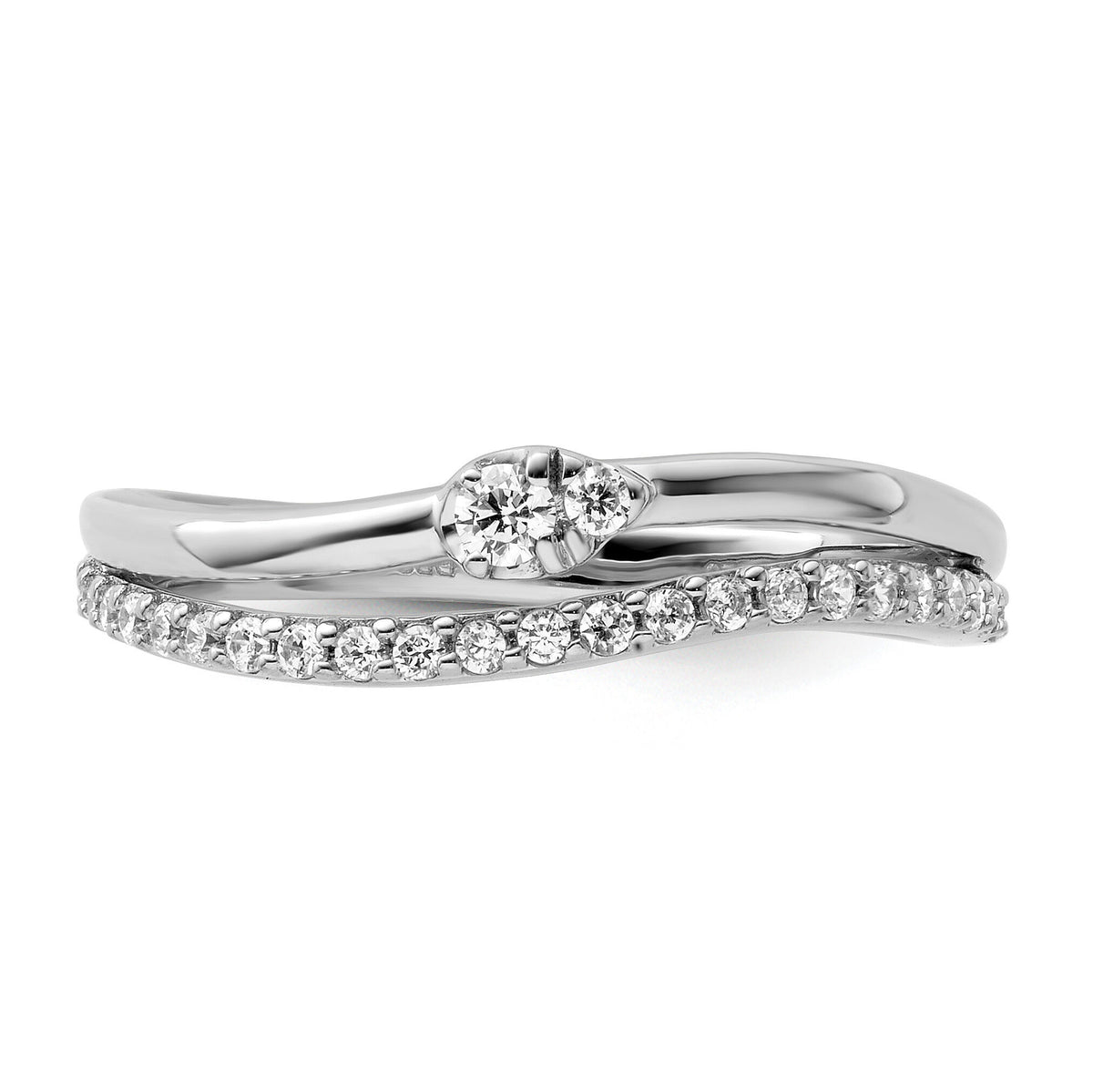14K White Gold Polished Diamond Double Band Fashion Ring-RM9420
