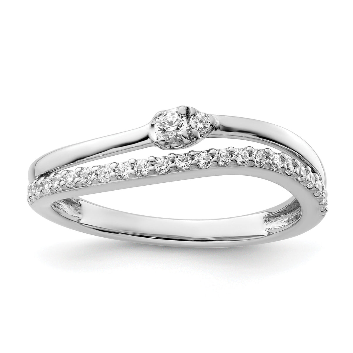 14K White Gold Polished Diamond Double Band Fashion Ring-RM9420