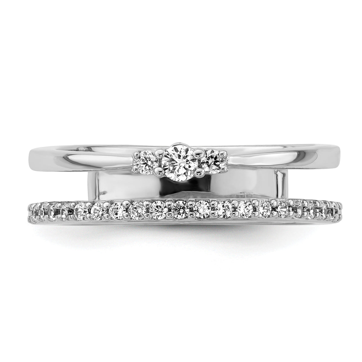 14K White Gold Polished Diamond Double Band Fashion Ring-RM9421