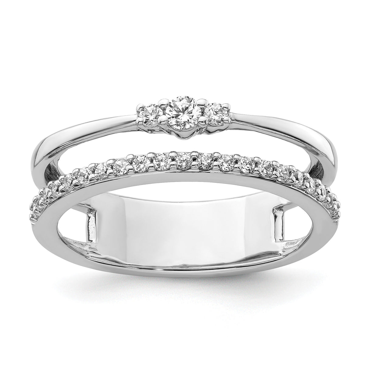 14K White Gold Polished Diamond Double Band Fashion Ring-RM9421