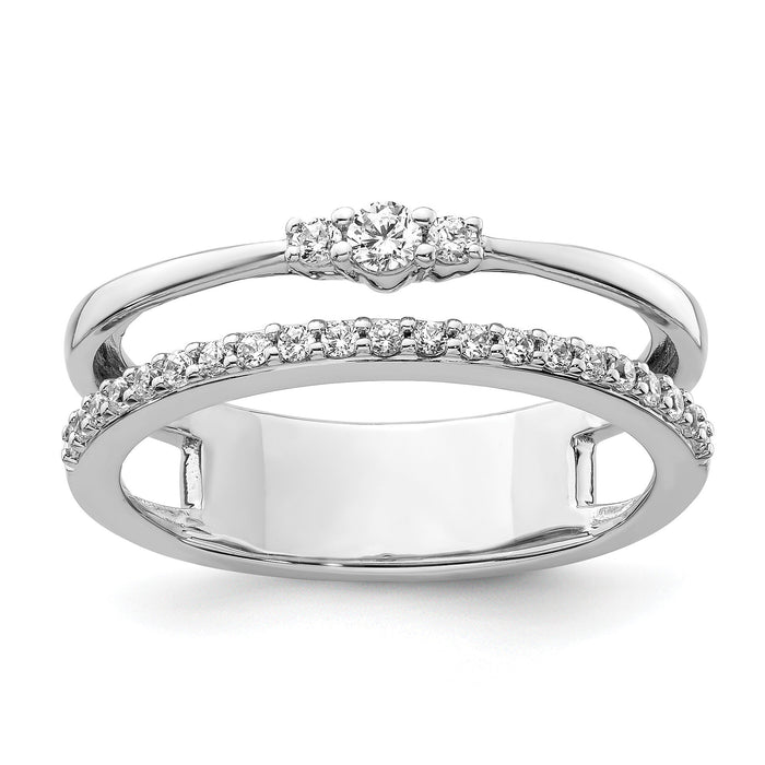 14K White Gold Polished Diamond Double Band Fashion Ring-RM9421