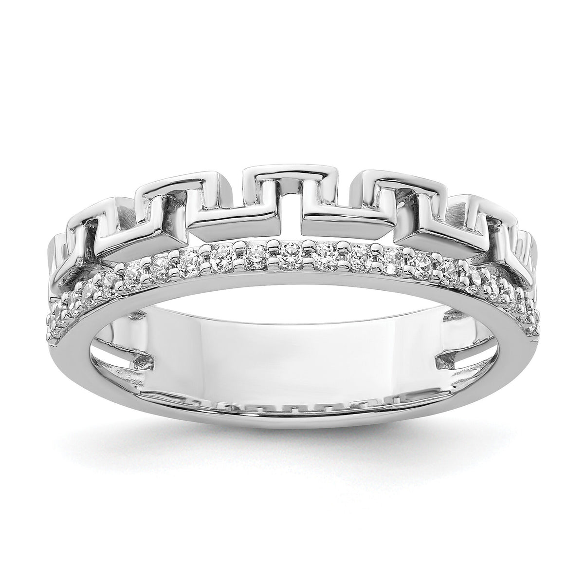 14K White Gold Polished Diamond Double Band Fashion Ring-RM9424
