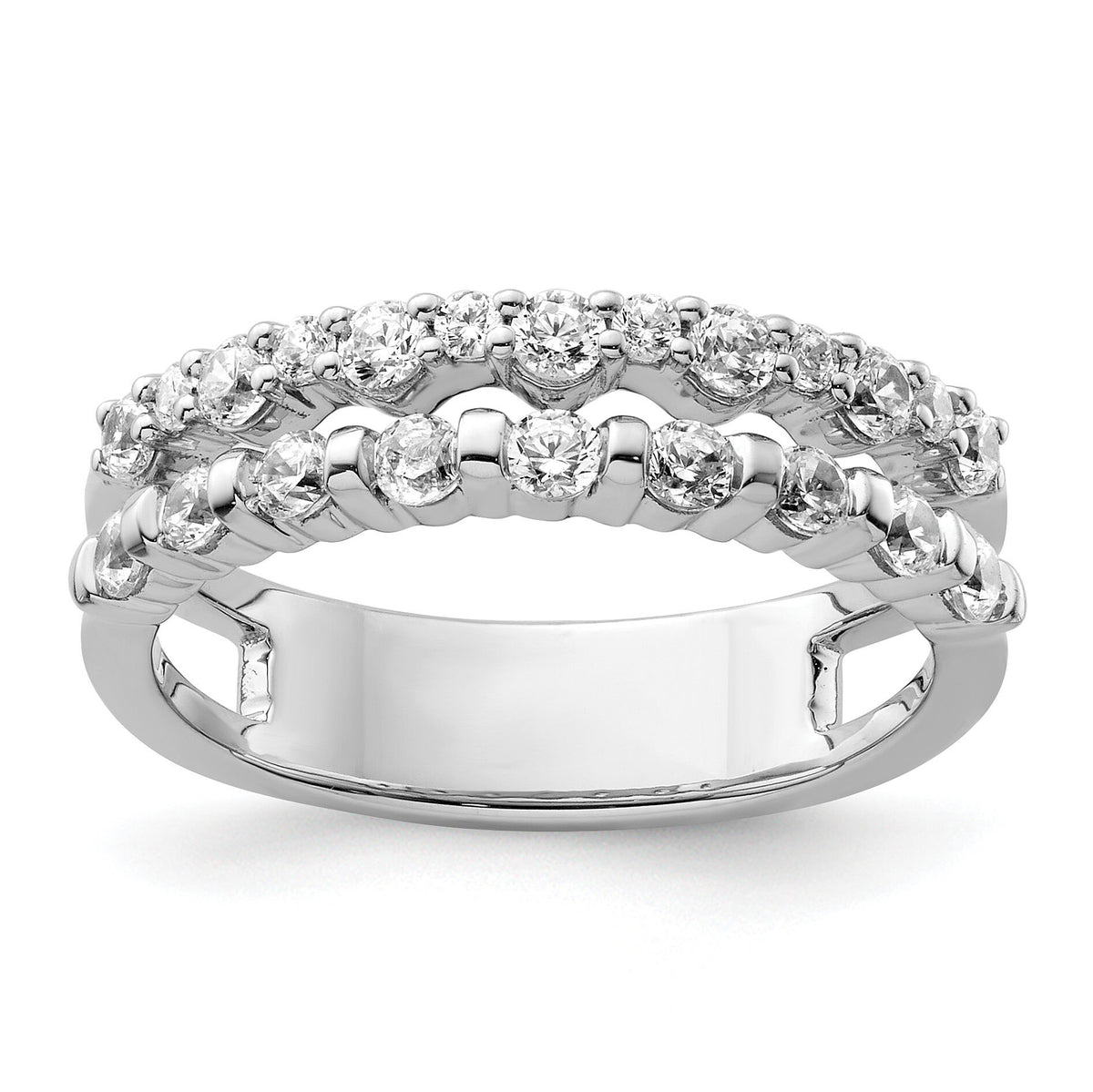 14K White Gold Polished Diamond Double Band Fashion Ring-RM9427