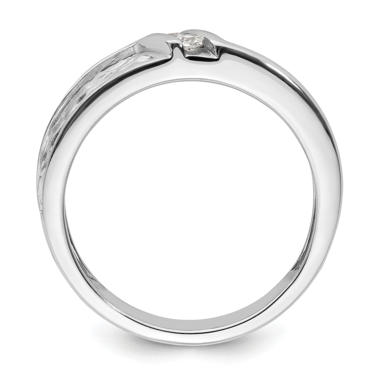14k White Gold Polish & Satin Hammered Diamond Mens Wedding Band-RM9625B