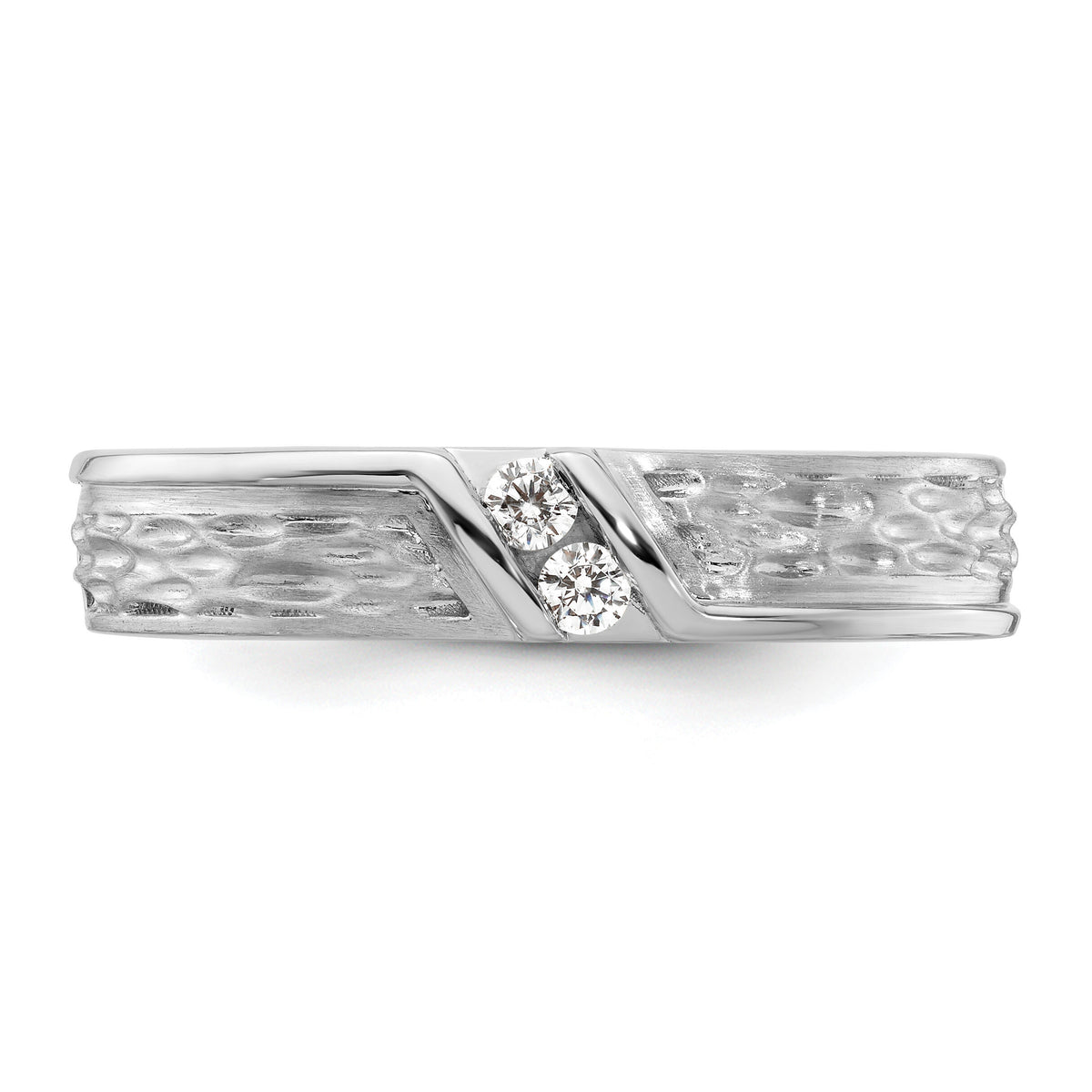 14k White Gold Polish & Satin Hammered Diamond Mens Wedding Band-RM9625B