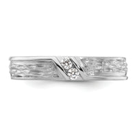 14k White Gold Polish & Satin Hammered Diamond Mens Wedding Band-RM9625B