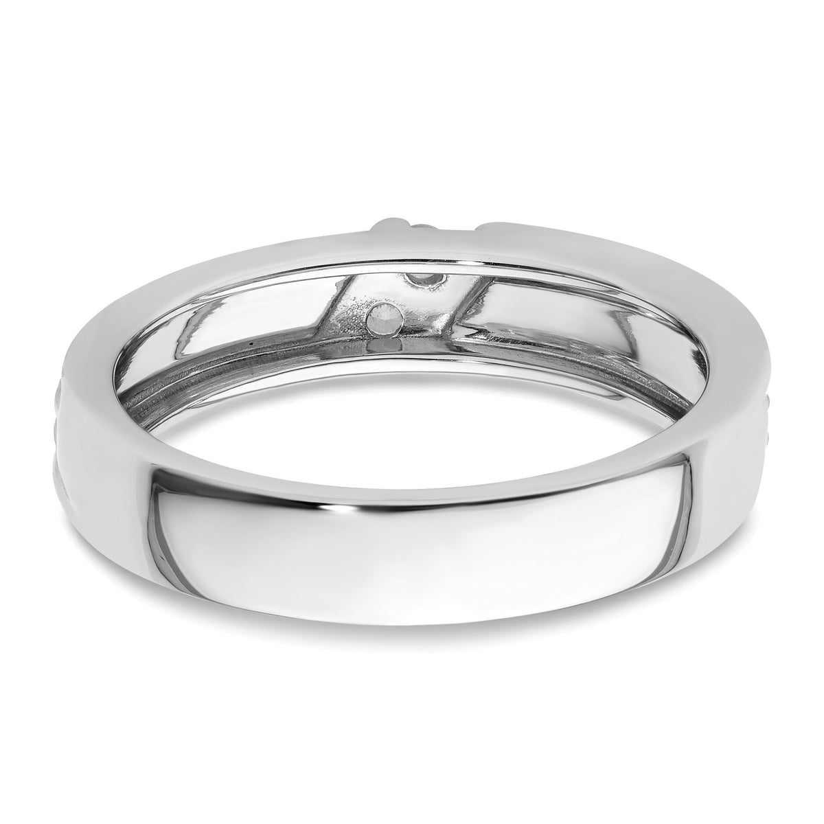 14k White Gold Polish & Satin Hammered Diamond Mens Wedding Band-RM9625B