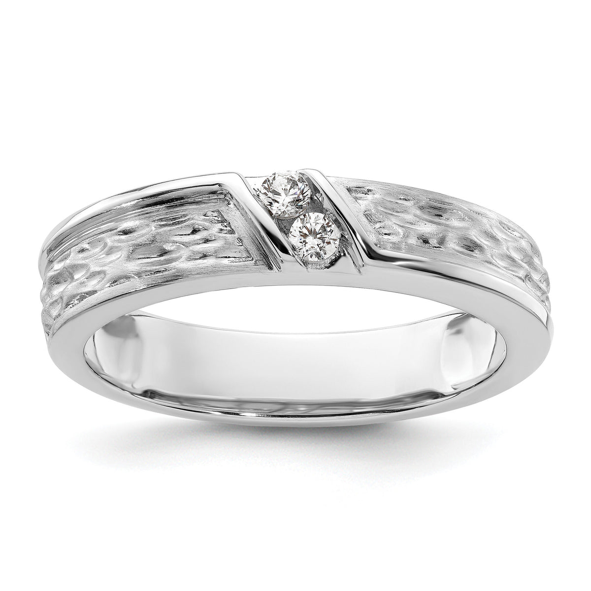 14k White Gold Polish & Satin Hammered Diamond Mens Wedding Band-RM9625B