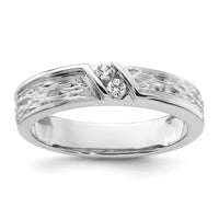 14k White Gold Polish & Satin Hammered Diamond Mens Wedding Band-RM9625B