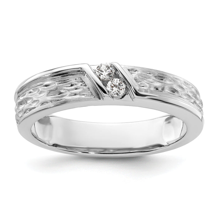 14k White Gold Polish & Satin Hammered Diamond Mens Wedding Band-RM9625B