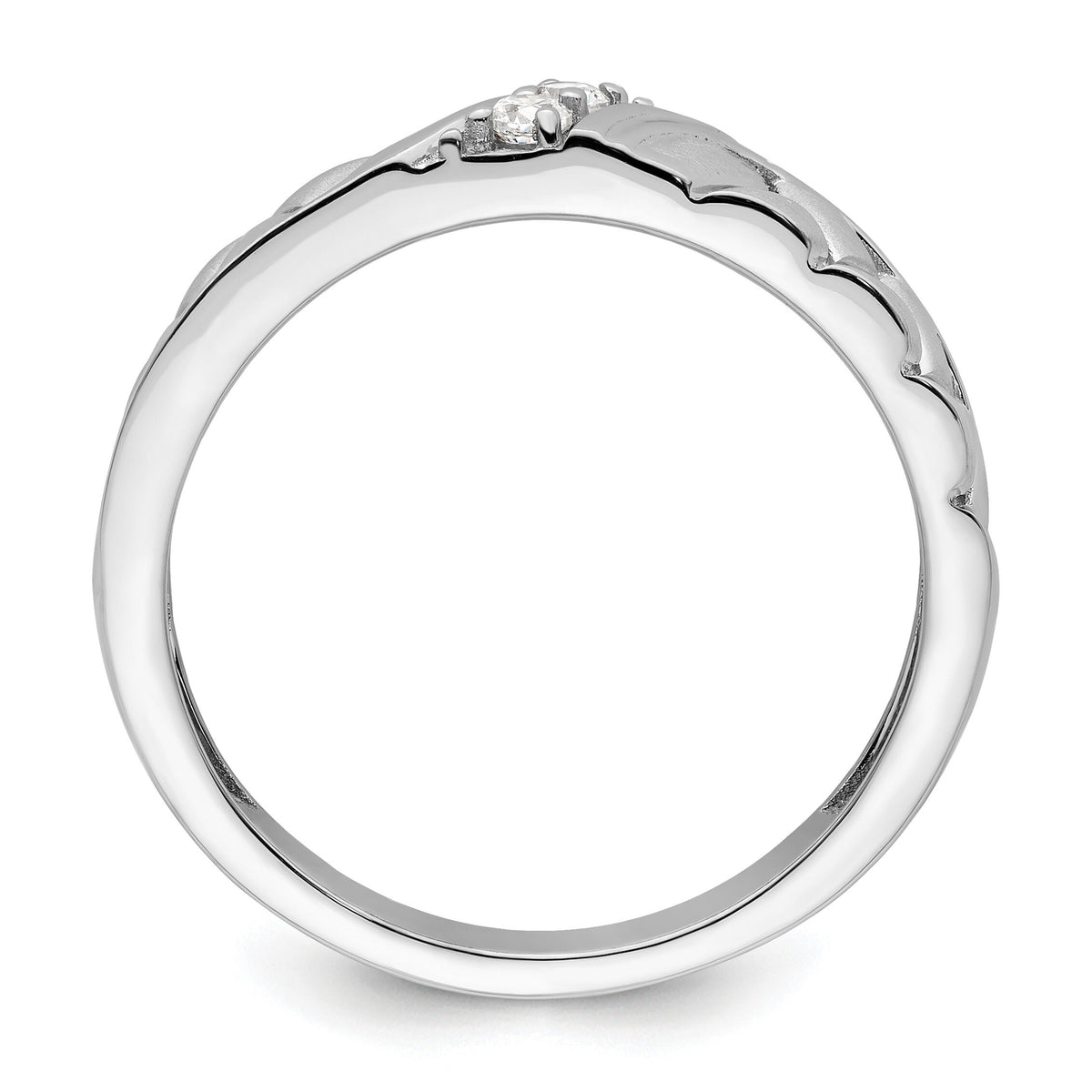 14k White Gold Polish & Satin Woven Design Diamond Mens Wedding Band-RM9627B