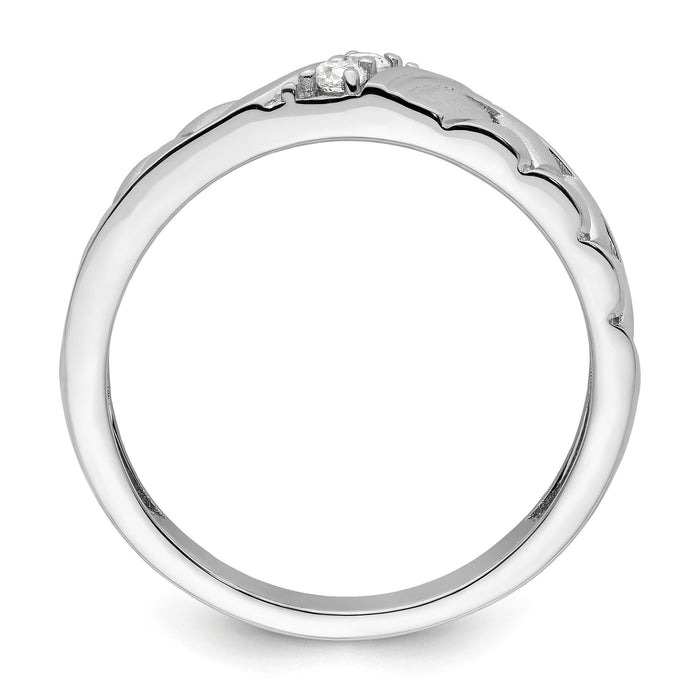 14k White Gold Polish & Satin Woven Design Diamond Mens Wedding Band-RM9627B