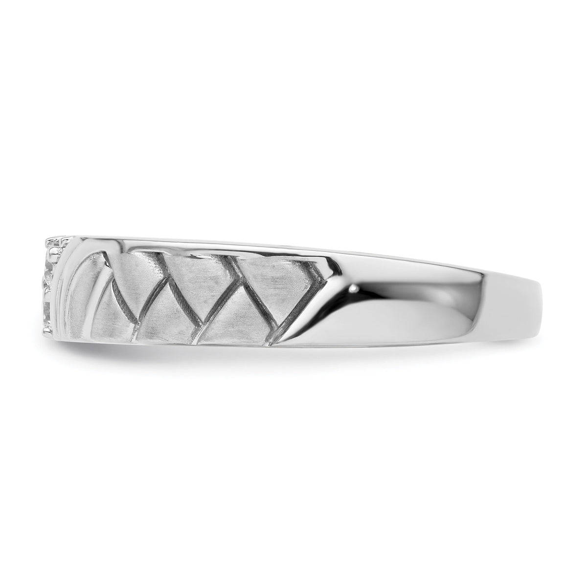 14k White Gold Polish & Satin Woven Design Diamond Mens Wedding Band-RM9627B