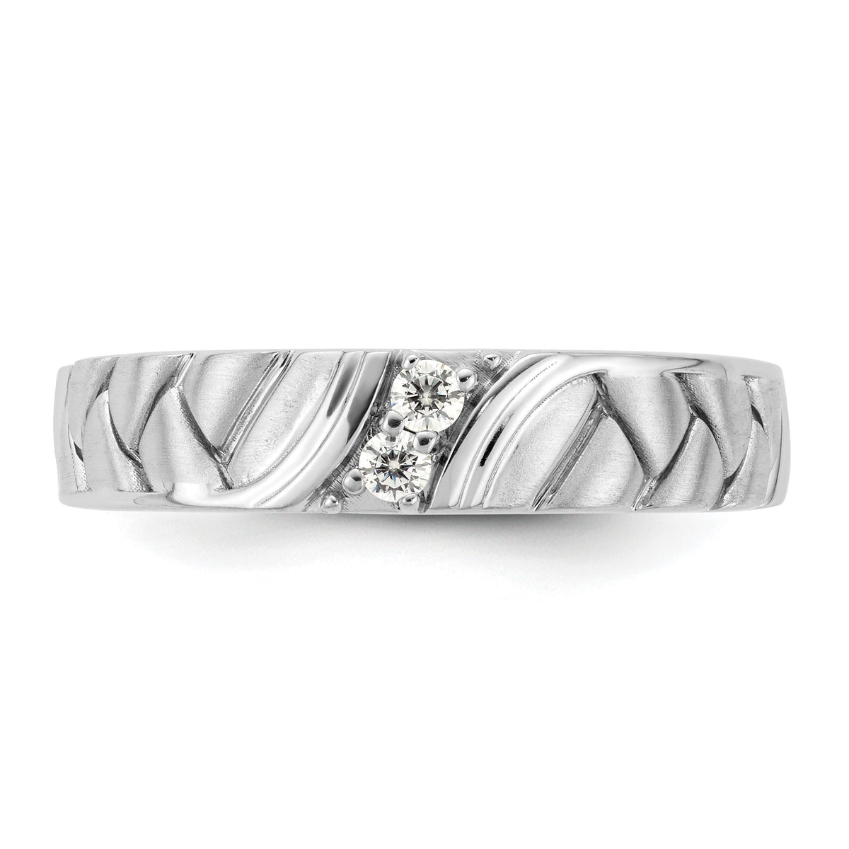 14k White Gold Polish & Satin Woven Design Diamond Mens Wedding Band-RM9627B