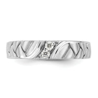 14k White Gold Polish & Satin Woven Design Diamond Mens Wedding Band-RM9627B