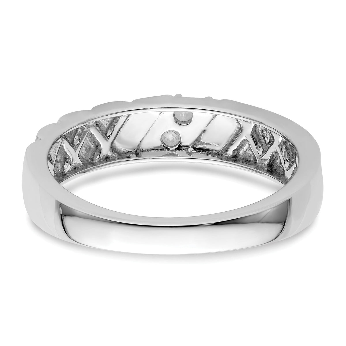 14k White Gold Polish & Satin Woven Design Diamond Mens Wedding Band-RM9627B