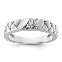 14k White Gold Polish & Satin Woven Design Diamond Mens Wedding Band-RM9627B