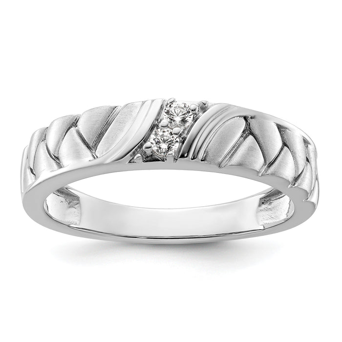 14k White Gold Polish & Satin Woven Design Diamond Mens Wedding Band-RM9627B