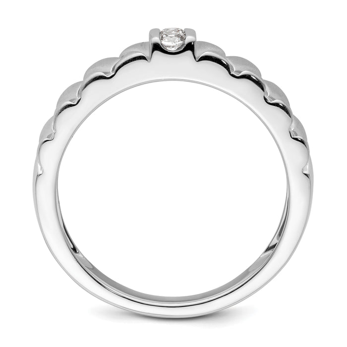 14k White Gold Polish & Satin Woven Design Diamond Mens Wedding Band-RM9628B