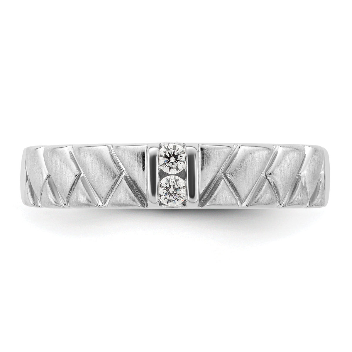 14k White Gold Polish & Satin Woven Design Diamond Mens Wedding Band-RM9628B