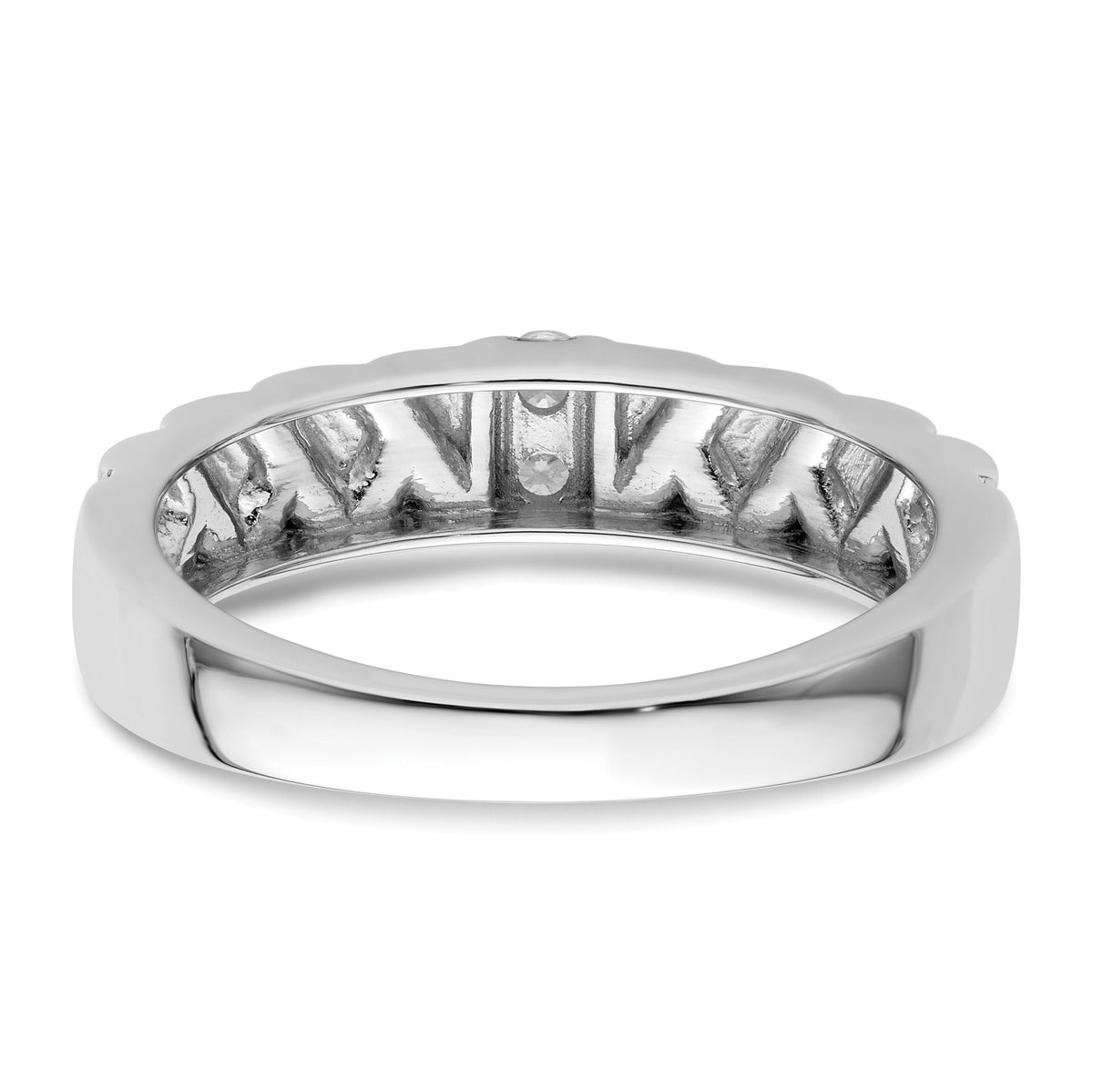 14k White Gold Polish & Satin Woven Design Diamond Mens Wedding Band-RM9628B
