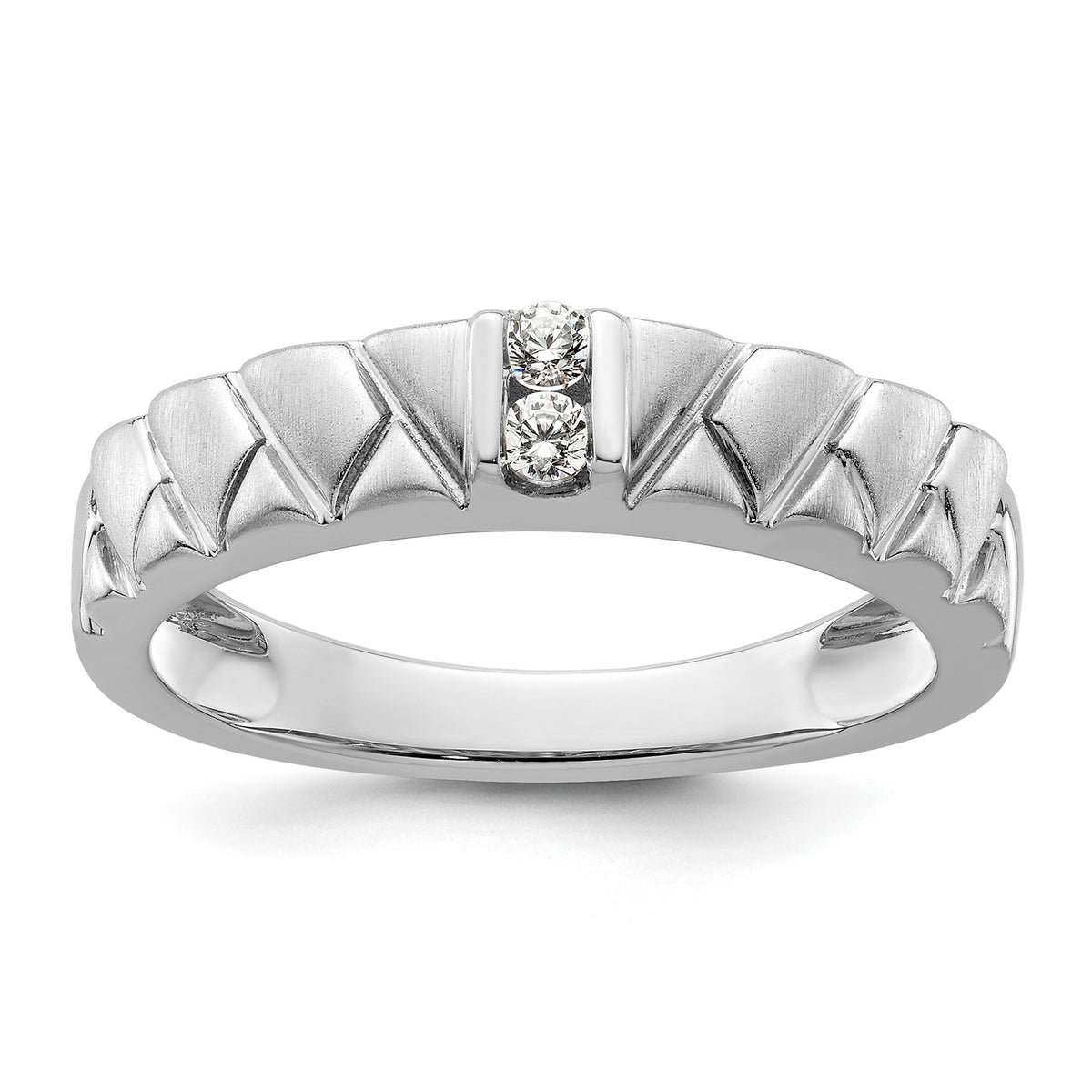 14k White Gold Polish & Satin Woven Design Diamond Mens Wedding Band-RM9628B