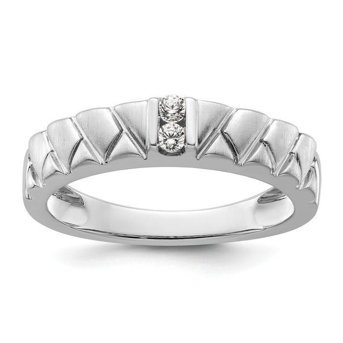 14k White Gold Polish & Satin Woven Design Diamond Mens Wedding Band-RM9628B