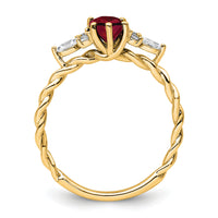 14K Polished Diamond and Lab Created Ruby Twisted Ring-RM9791