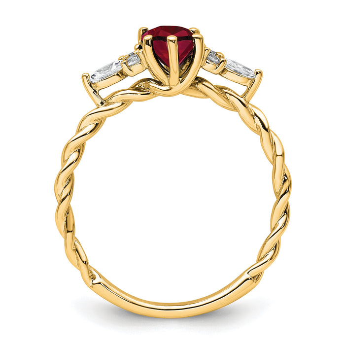 14K Polished Diamond and Lab Created Ruby Twisted Ring-RM9791