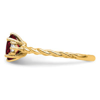 14K Polished Diamond and Lab Created Ruby Twisted Ring-RM9791