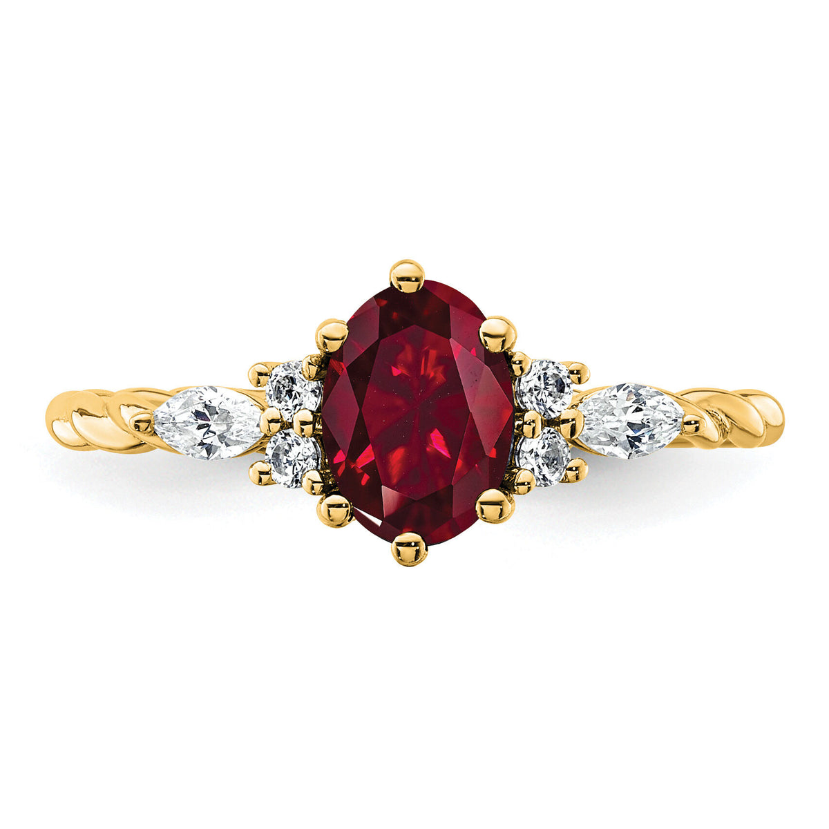 14K Polished Diamond and Lab Created Ruby Twisted Ring-RM9791