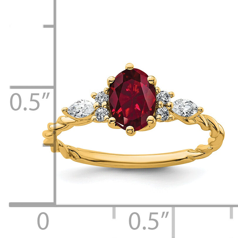 14K Polished Diamond and Lab Created Ruby Twisted Ring-RM9791