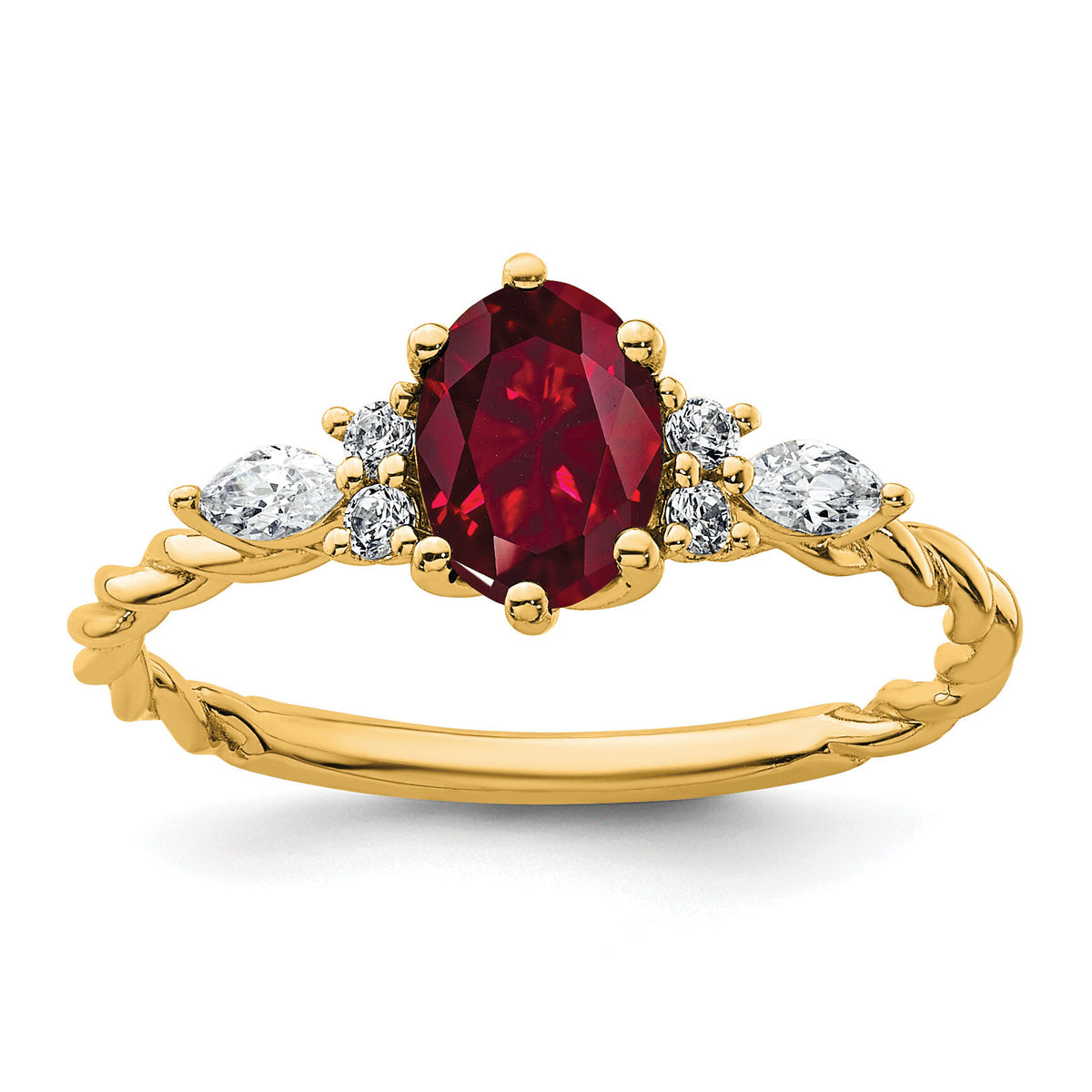 14K Polished Diamond and Lab Created Ruby Twisted Ring-RM9791