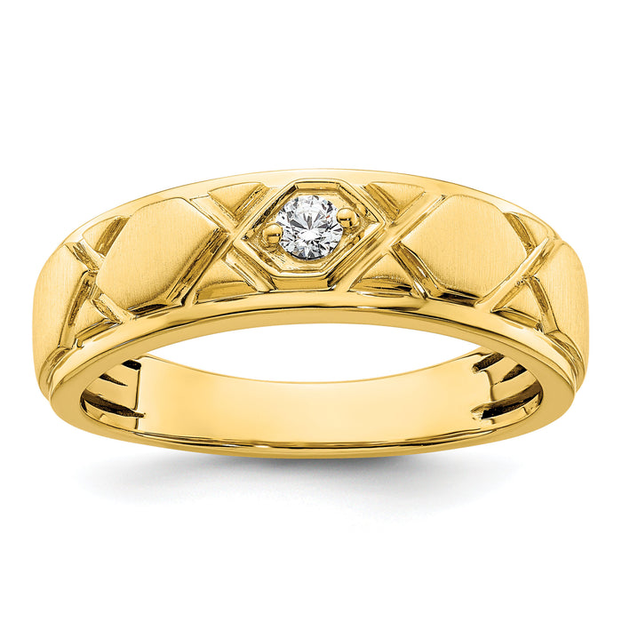 14k Grooved Complete Diamond Mens Wedding Band-RM9930B