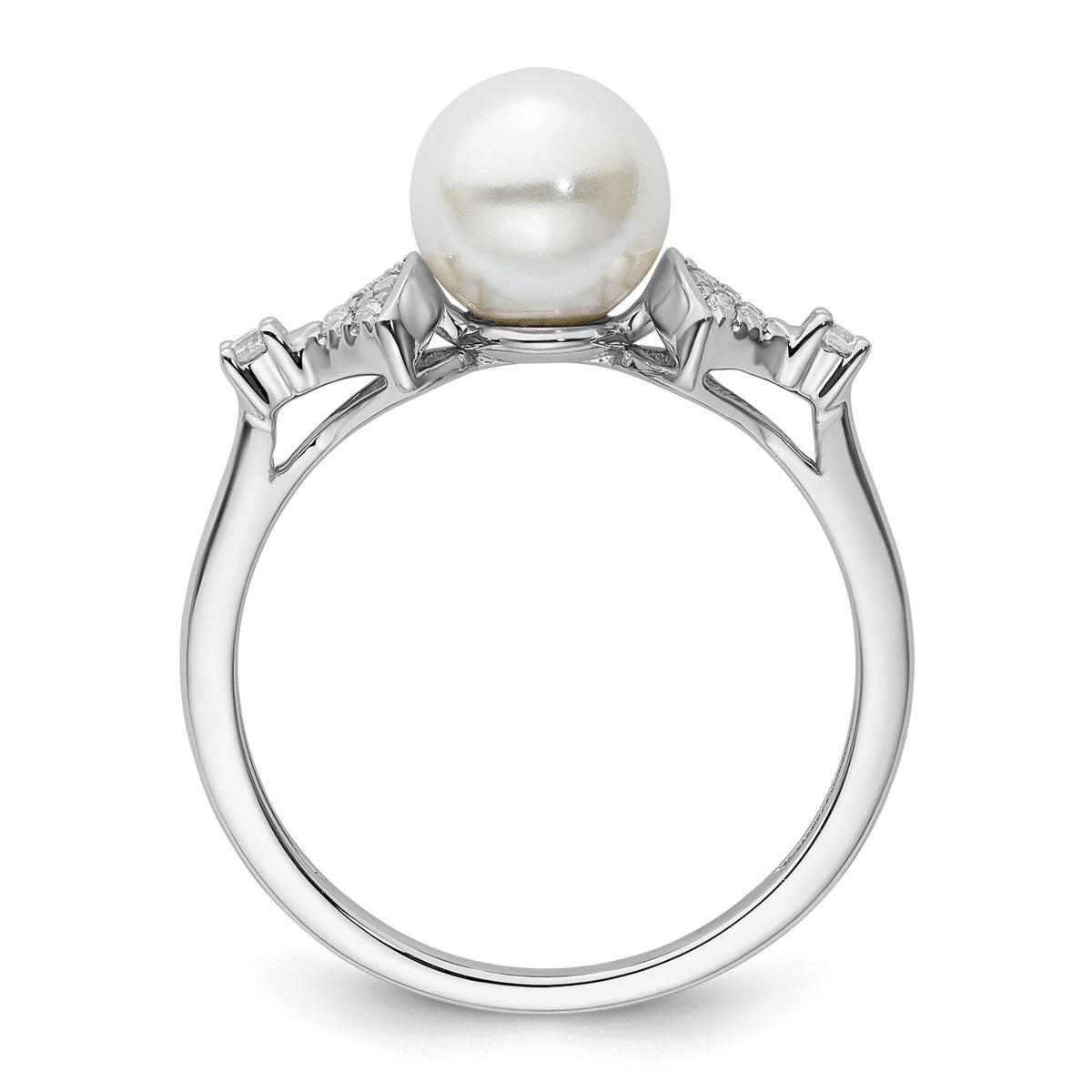 14K White Gold Polished Diamond and Pearl Fashion Ring-RM9988