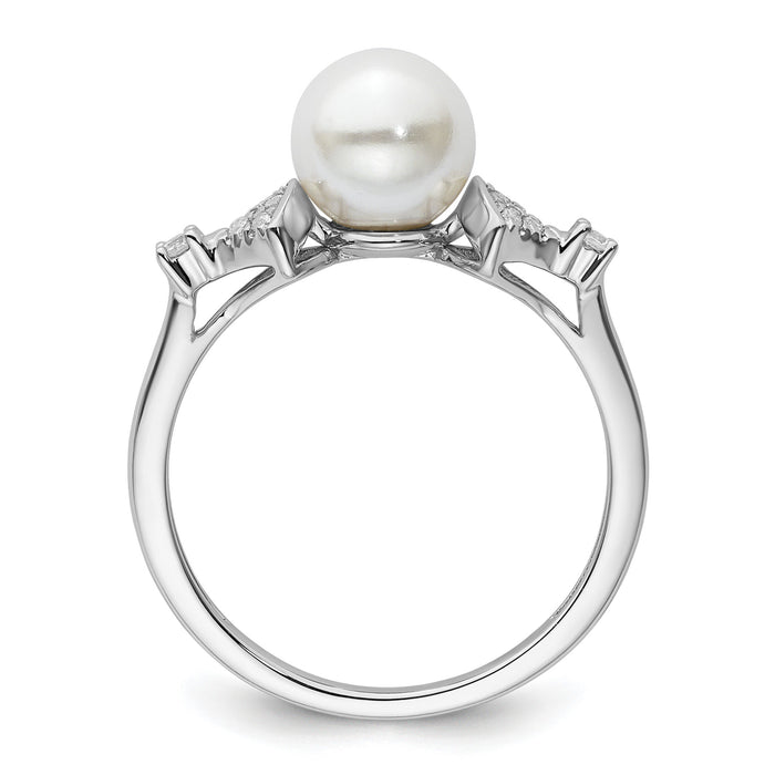 14K White Gold Polished Diamond and Pearl Fashion Ring-RM9988