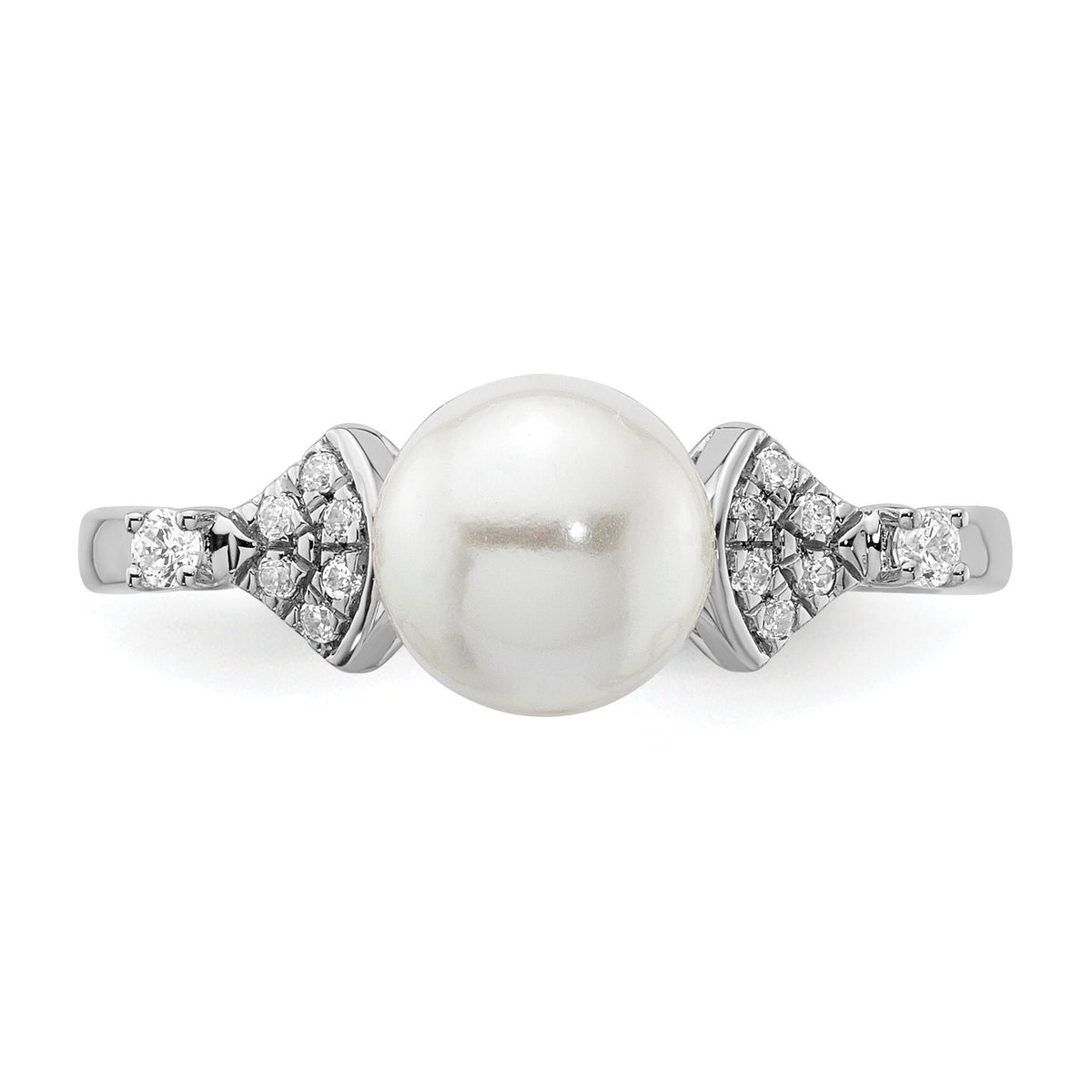 14K White Gold Polished Diamond and Pearl Fashion Ring-RM9988