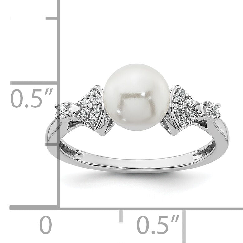 14K White Gold Polished Diamond and Pearl Fashion Ring-RM9988