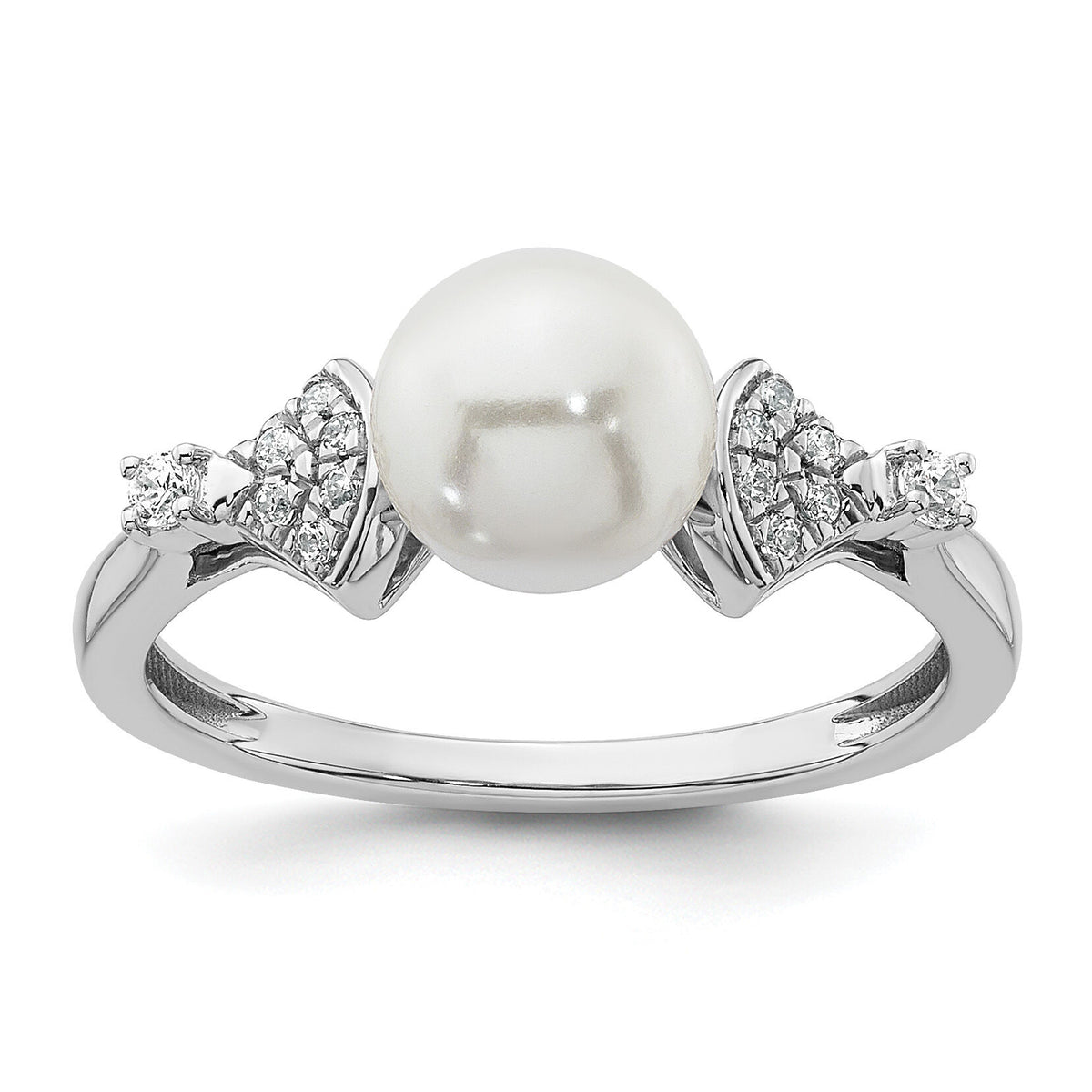14K White Gold Polished Diamond and Pearl Fashion Ring-RM9988